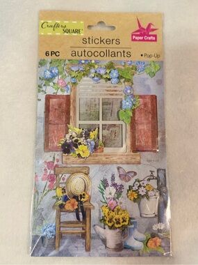 💜 Crafter's Square Paper Crafts Pop-Up Stickers - Floral Window Scene